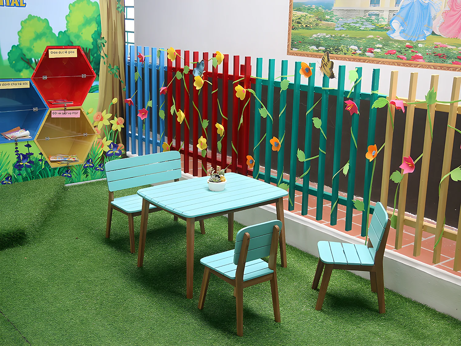 Mesa de jardín para niños de acacia azul turquesa - GOZO