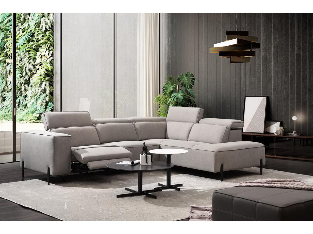 Ecksofa mit elektrischer Relaxfunktion BURGOS - Stoff - Hellgrau - Ecke rechts