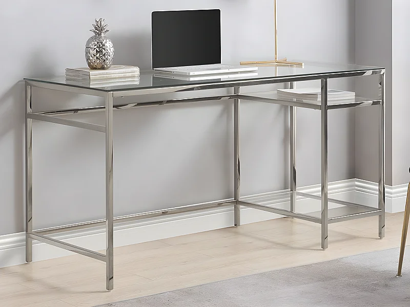 Bureau avec 2 étagères - Verre trempé et acier - Argent - TIZIO de Pascal Morabito