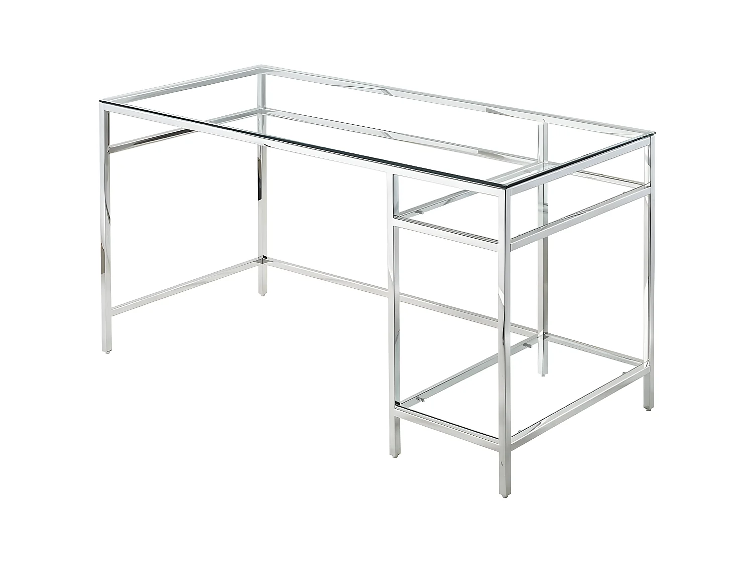 Secretária com 2 prateleiras em vidro temperado e aço cor prateado - TIZIO