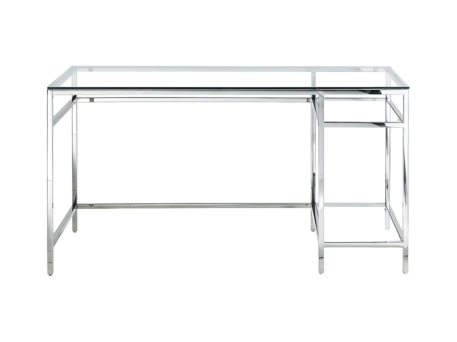 Secretária com 2 prateleiras em vidro temperado e aço cor prateado - TIZIO