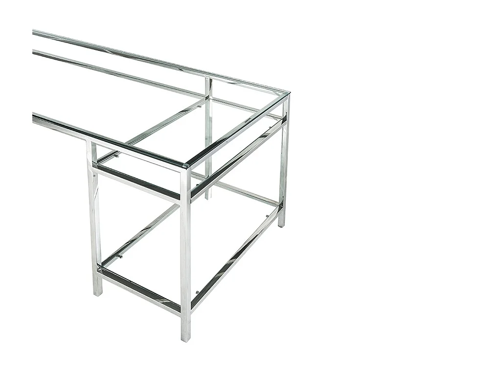 Secretária com 2 prateleiras em vidro temperado e aço cor prateado - TIZIO