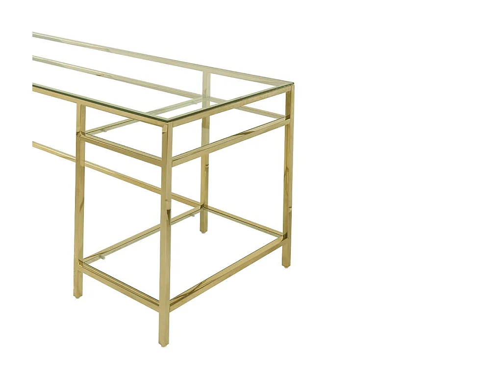Bureau avec 2 étagères - Verre trempé et acier - Doré - TIZIO de Pascal Morabito