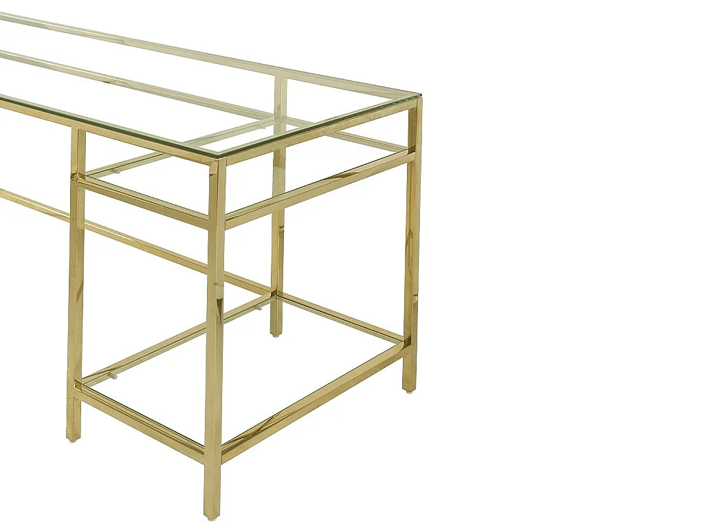 Bureau avec 2 étagères - Verre trempé et acier - Doré - TIZIO de Pascal Morabito