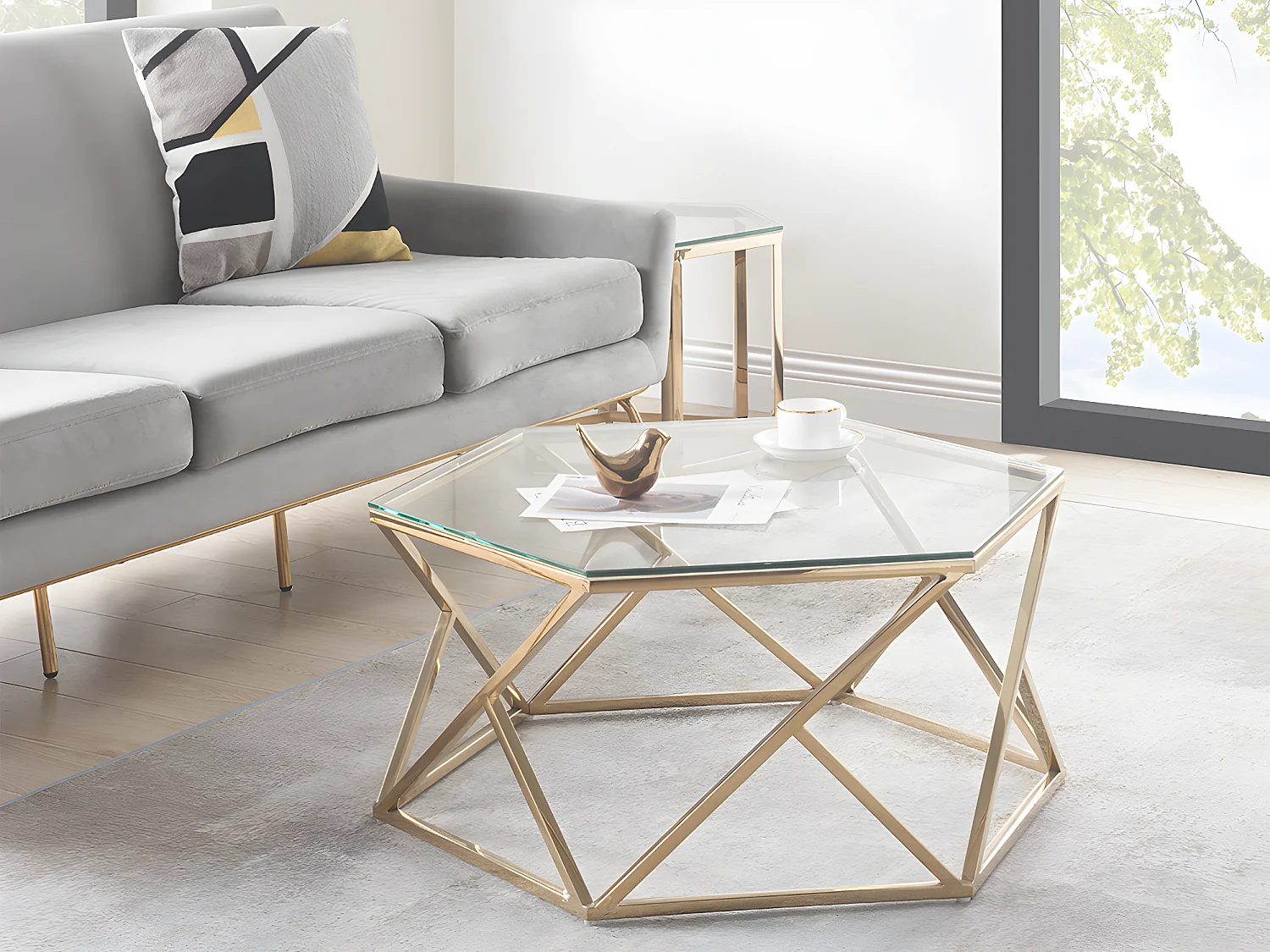 Tavolino in Vetro temperato e Acciaio inossidabile Dorato - KERIANE di Pascal MORABITO