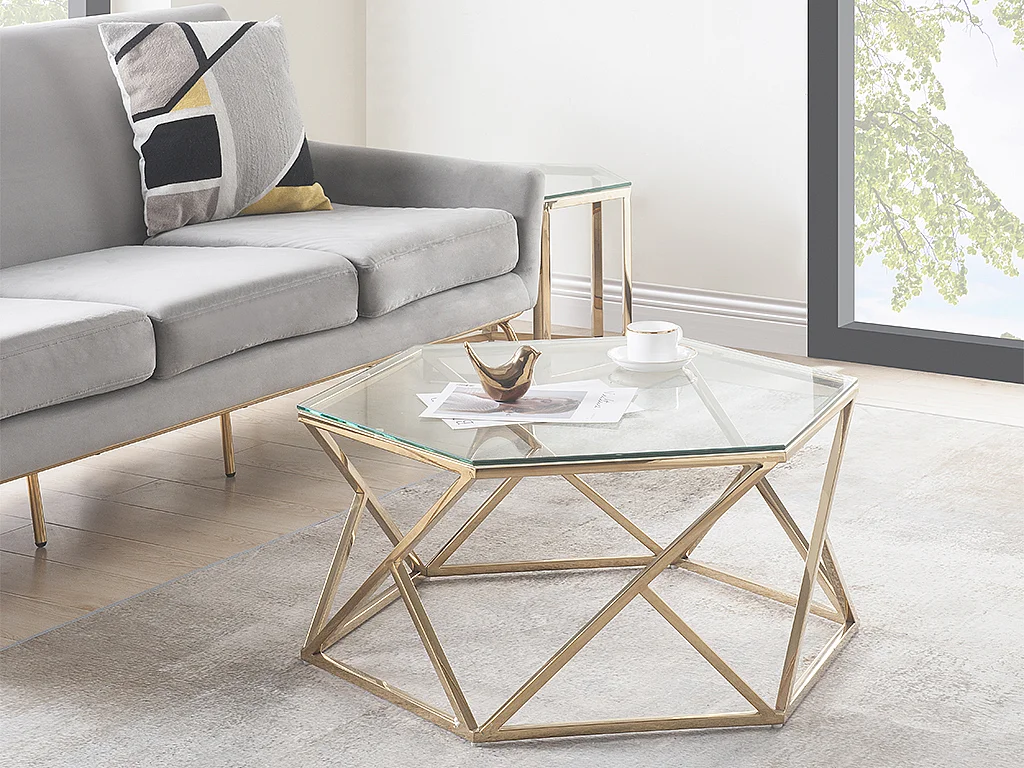Table basse en verre trempé et acier inoxydable - Doré - KERIANE de Pascal MORABITO