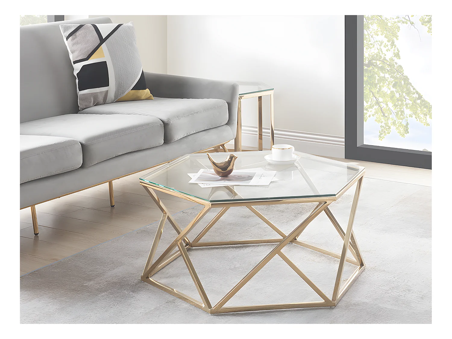 Table basse en verre trempé et acier inoxydable - Doré - KERIANE de Pascal MORABITO