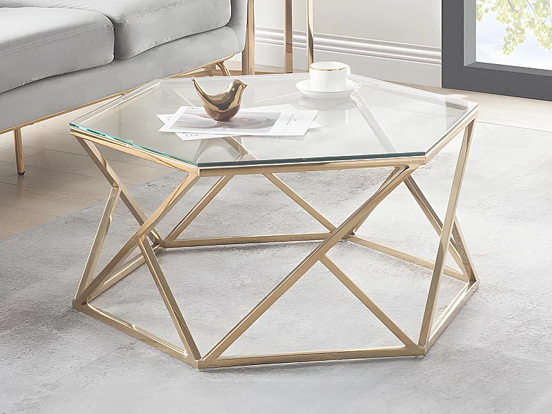 Mesa de centro de cristal templado y acero inoxidable - Dorado - KERIANE de Pascal MORABITO