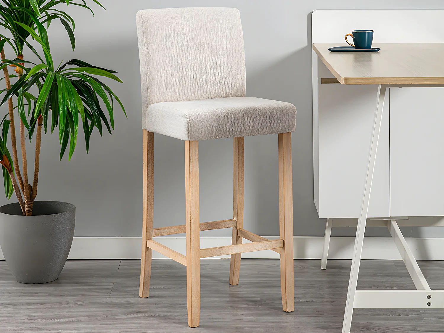 Lot de 2 tabourets de bar - Tissu - Beige - ROVIGO