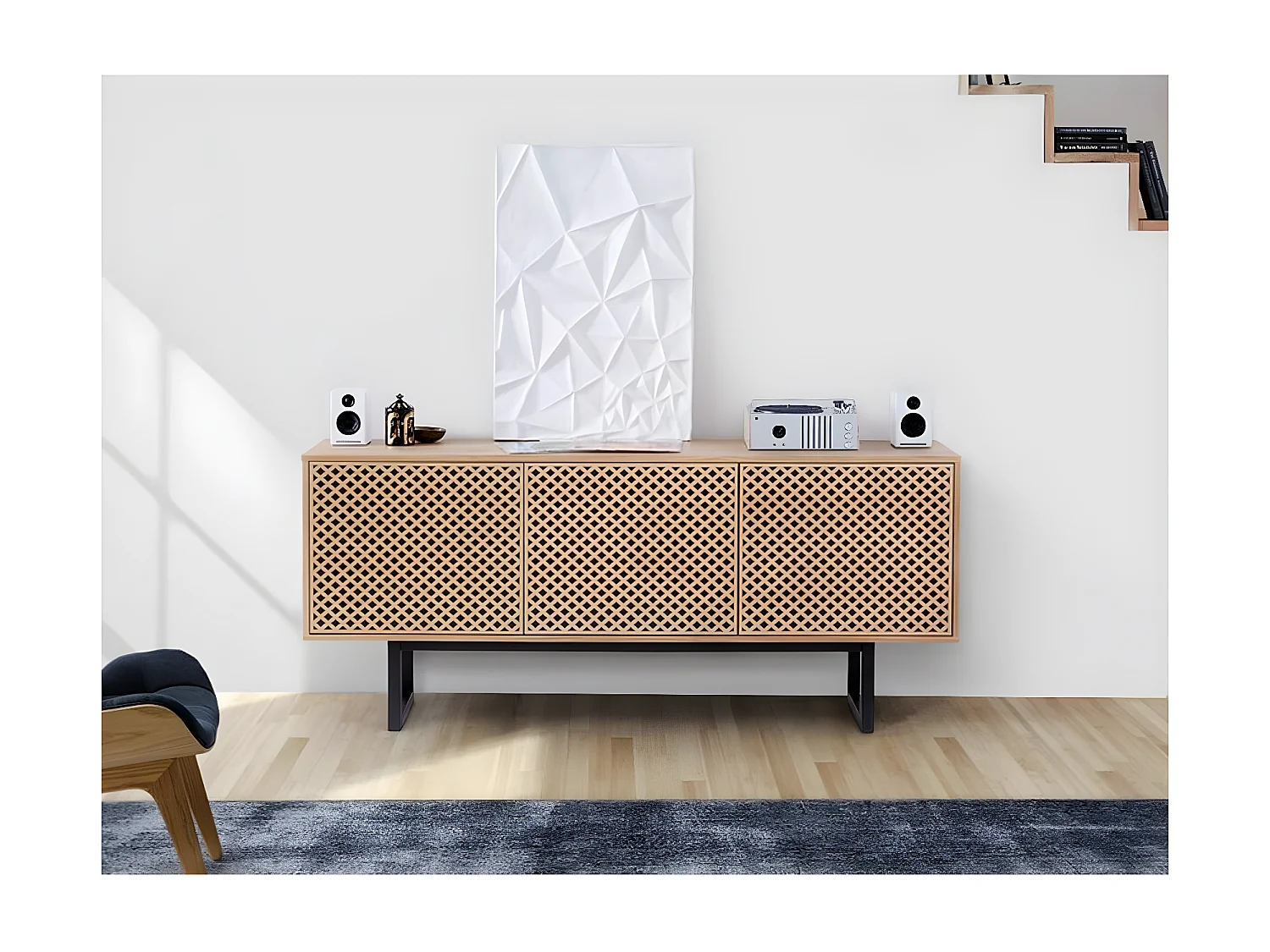 Buffet 3 Portes Diamant "Camden" 175cm Chêne & Noir