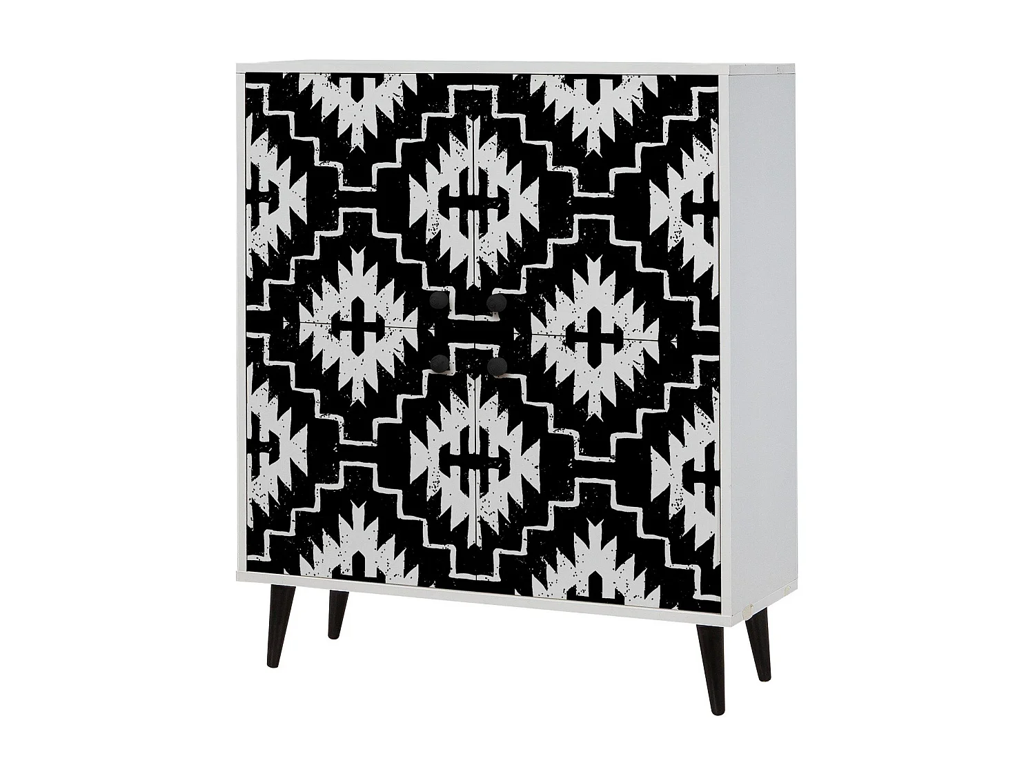 Buffet bas Esdela L95xH111cm Motif Berbère Noir et Blanc