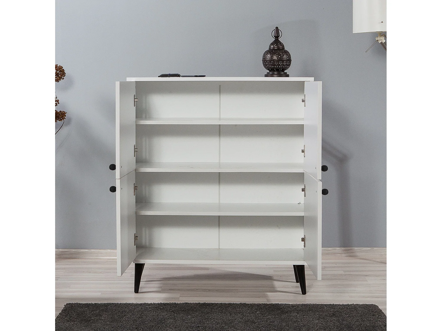 Buffet bas Esdela L95xH111cm Motif Berbère Noir et Blanc