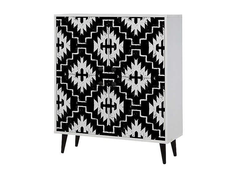 Buffet bas Esdela L95xH111cm Motif Berbère Noir et Blanc