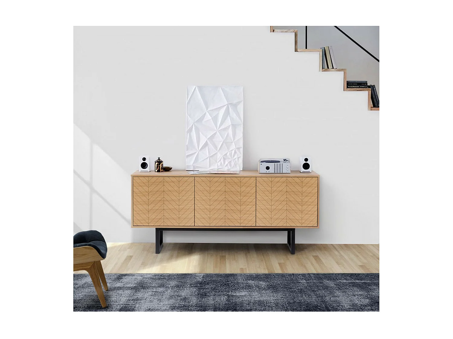 Buffet 3 Portes Triangle "Camden" 175cm Chêne & Noir