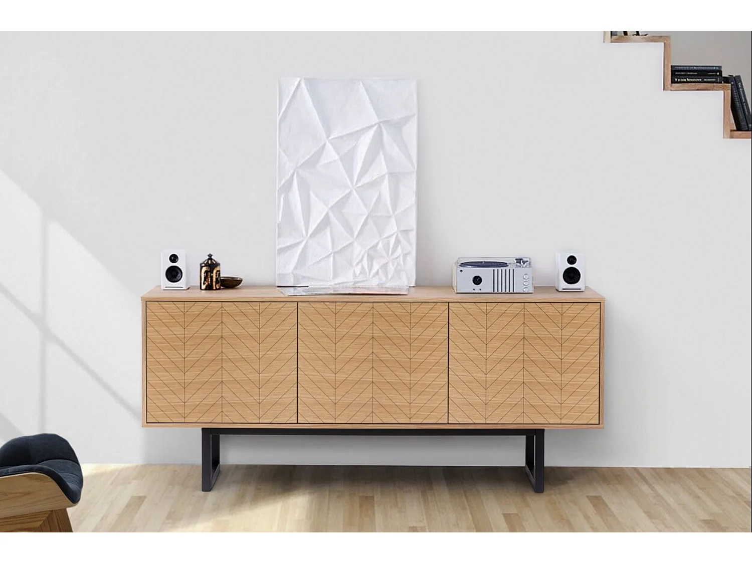 Buffet 3 Portes Triangle "Camden" 175cm Chêne & Noir