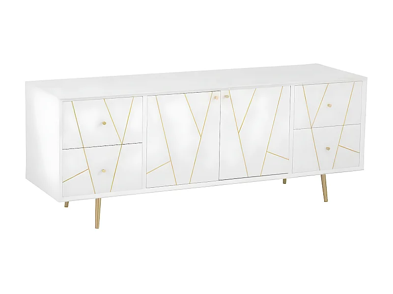 Buffet 4 Tiroirs & 2 Portes "Remina" 150cm Blanc & Or