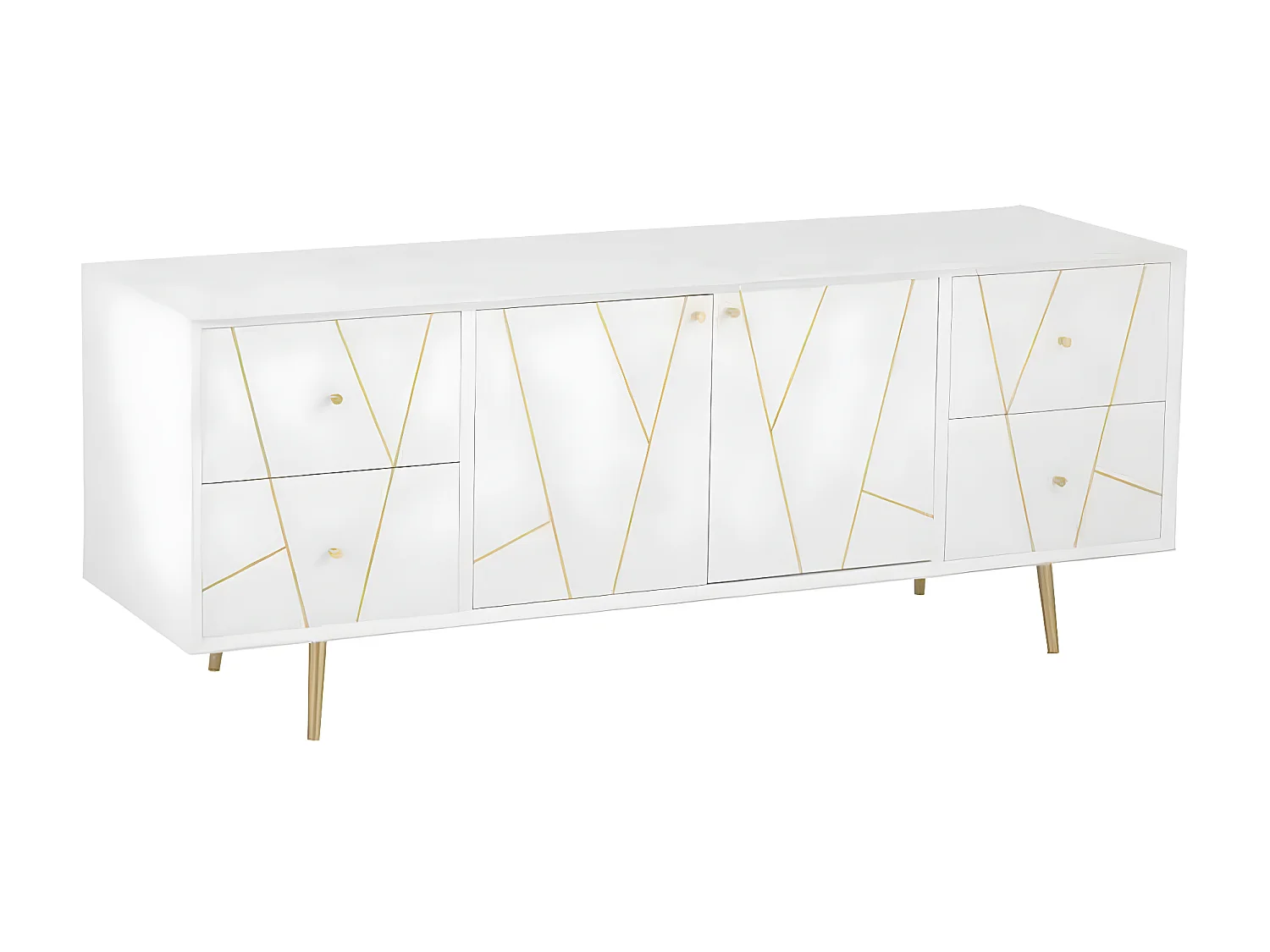 Buffet 4 Tiroirs & 2 Portes "Remina" 150cm Blanc & Or