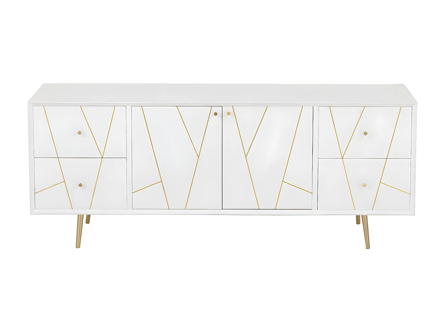 Buffet 4 Tiroirs & 2 Portes "Remina" 150cm Blanc & Or