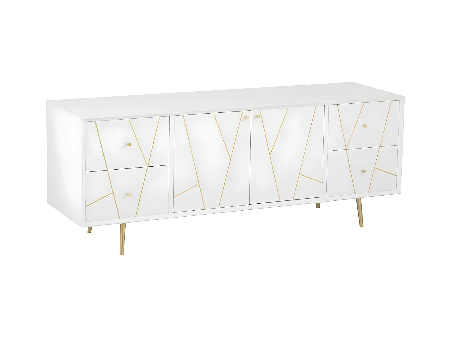 Buffet 4 Tiroirs & 2 Portes "Remina" 150cm Blanc & Or