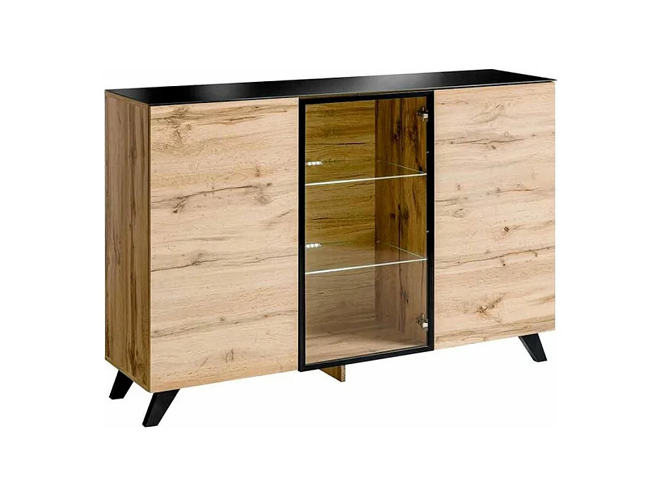 Buffet 3 Portes LED "Thin" 150cm Noir & Naturel