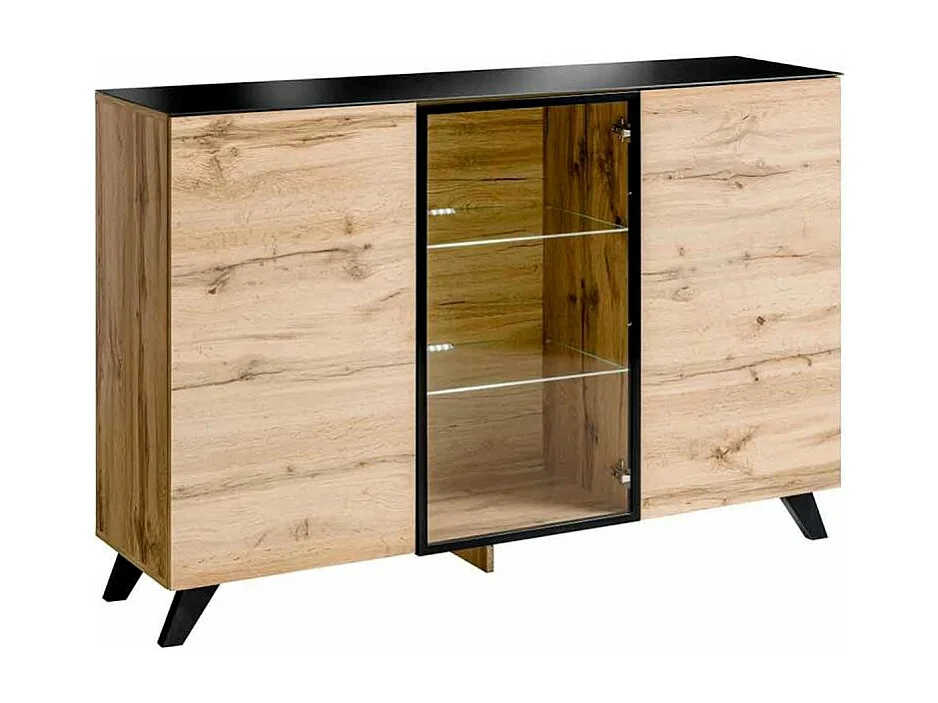 Buffet 3 Portes LED "Thin" 150cm Noir & Naturel