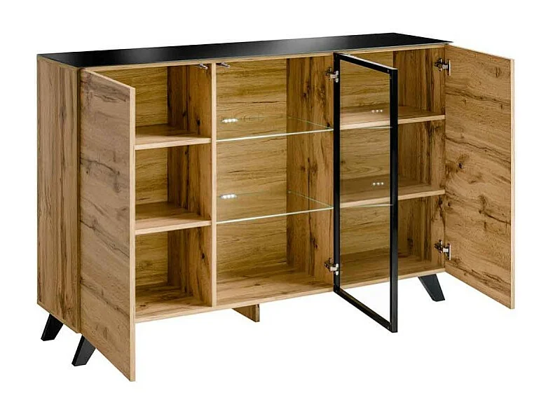 Buffet 3 Portes LED "Thin" 150cm Noir & Naturel