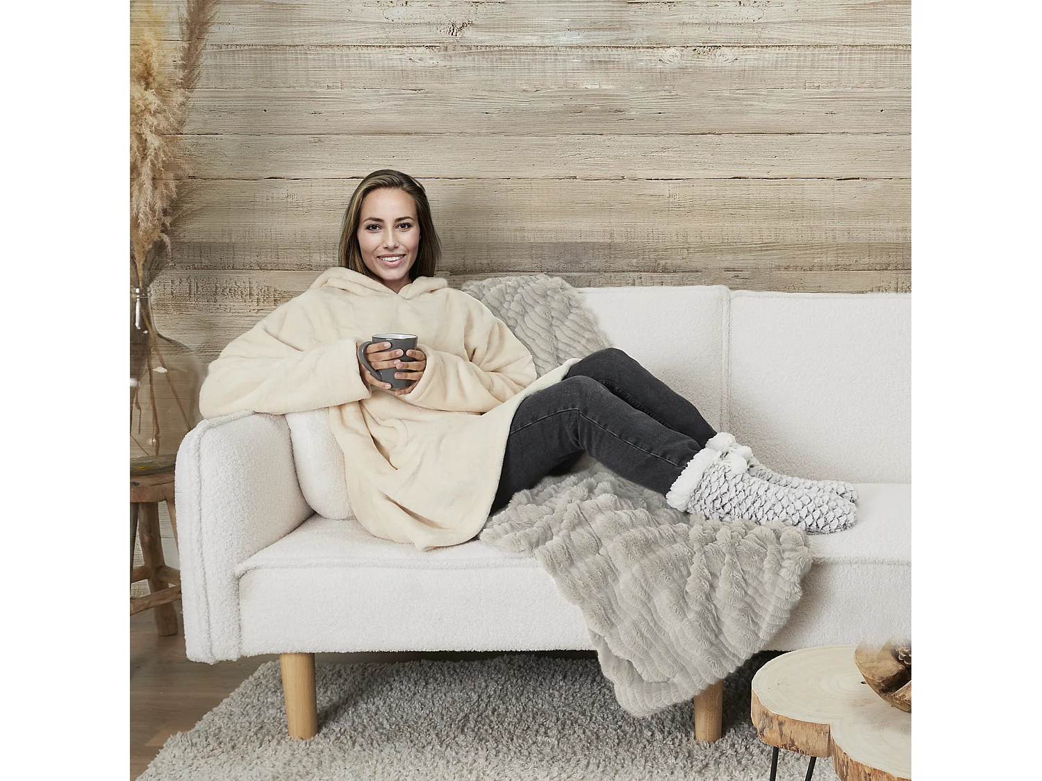 Sweat A Capuche Interieur Sherpa Lin Beige