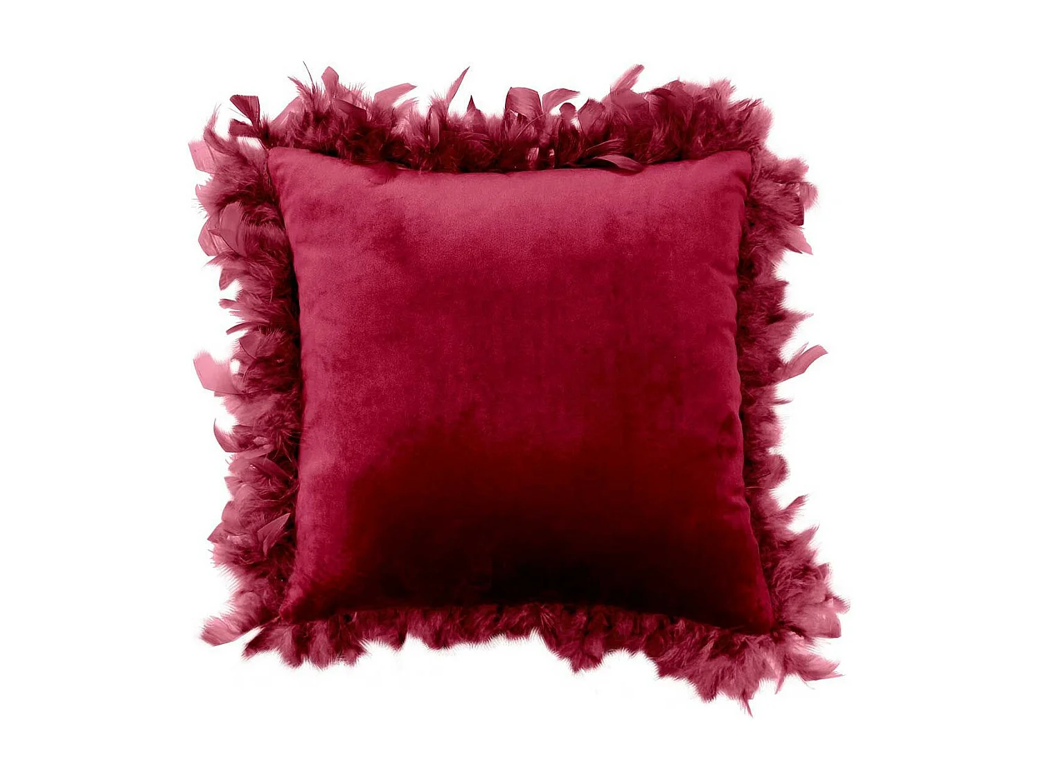 Coussin Déco Plumes "Marlina" 40x40cm Bordeaux