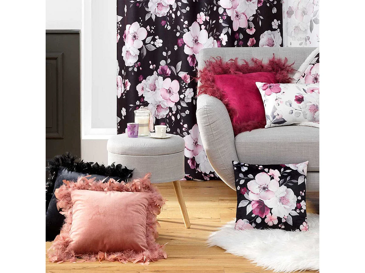 Coussin Déco Plumes "Marlina" 40x40cm Bordeaux