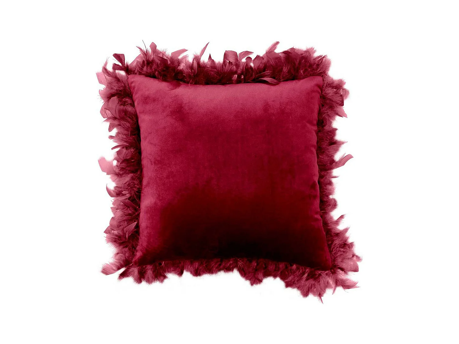 Coussin Déco Plumes "Marlina" 40x40cm Bordeaux