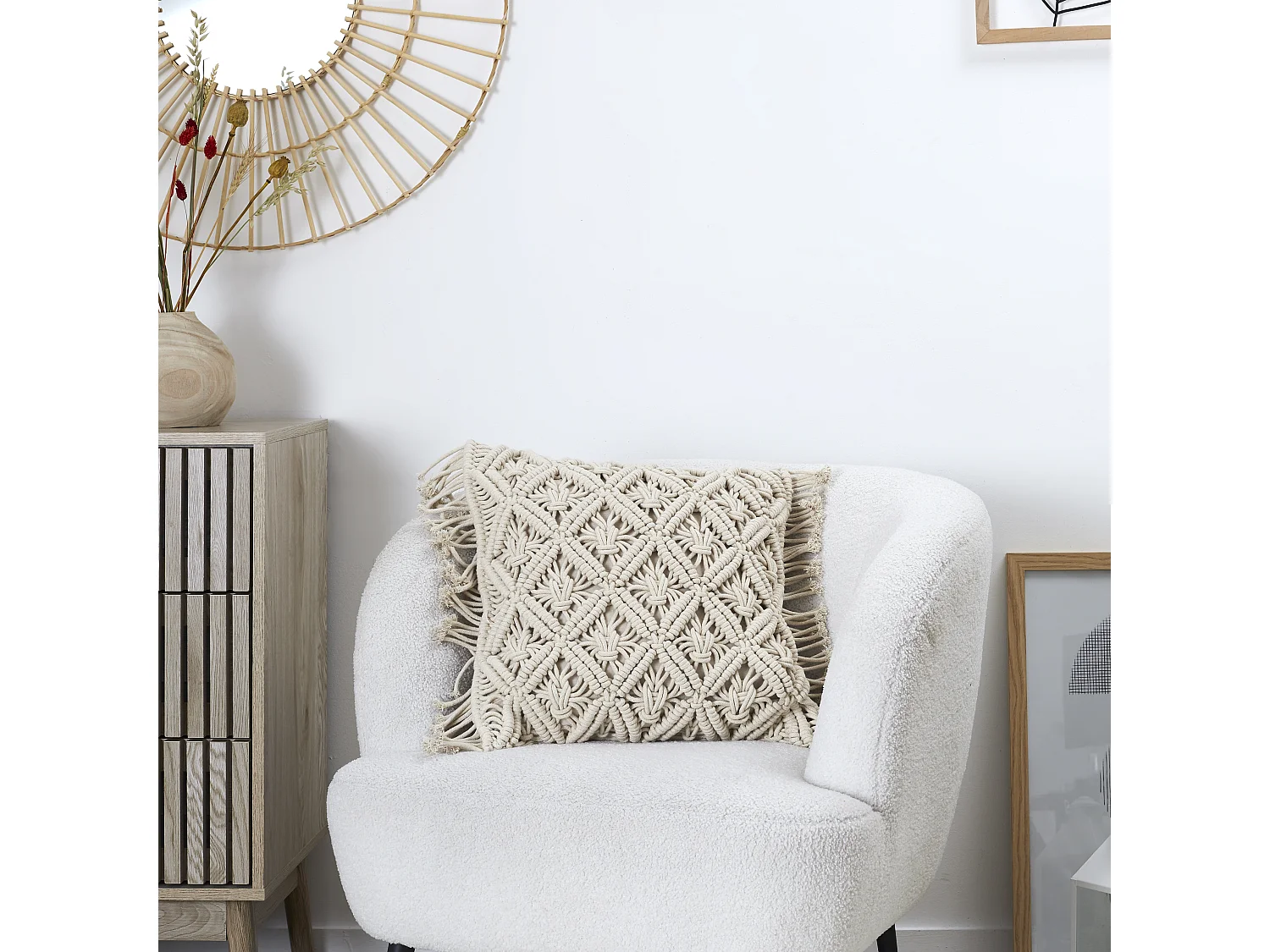 Coussin Beige Macrame 40x40cm Beige