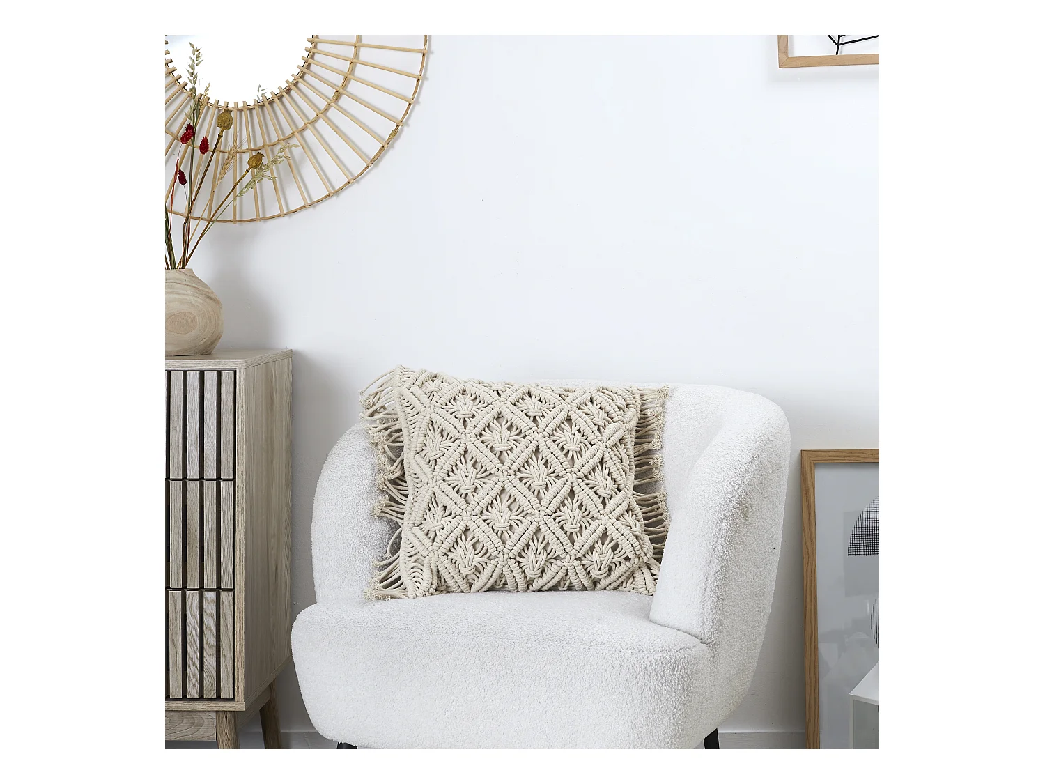 Coussin Beige Macrame 40x40cm Beige