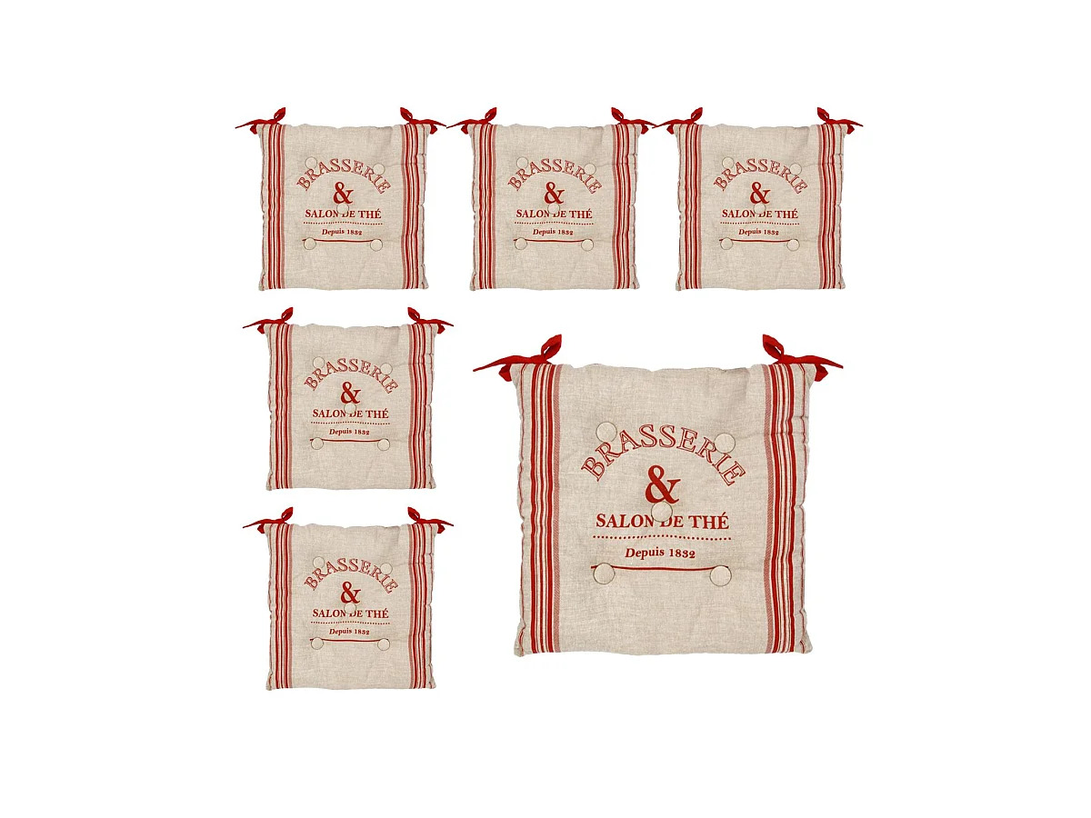 Lot de 6 Galettes de chaise en Coton Beige et Rouge 40 x 40 cm