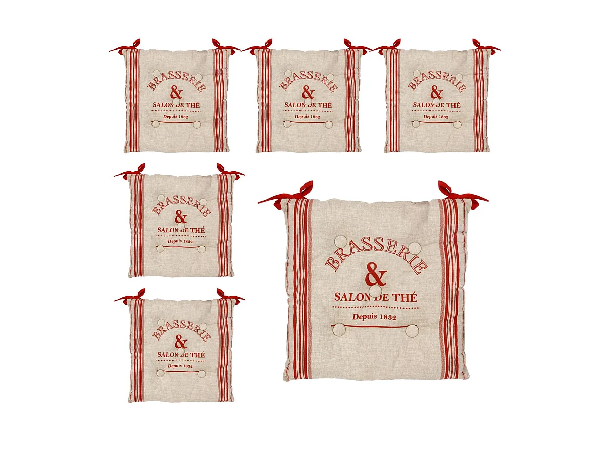 Lot de 6 Galettes de chaise en Coton Beige et Rouge 40 x 40 cm