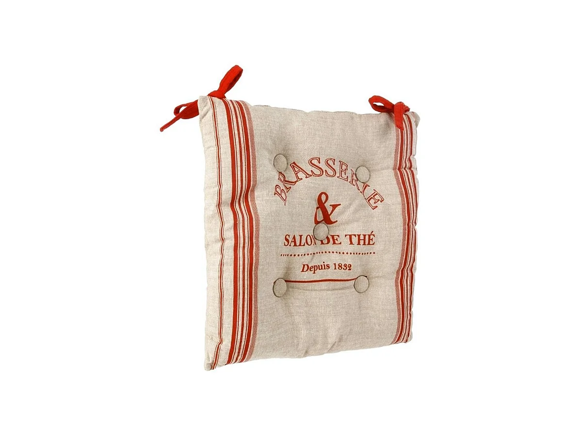 Lot de 6 Galettes de chaise en Coton Beige et Rouge 40 x 40 cm