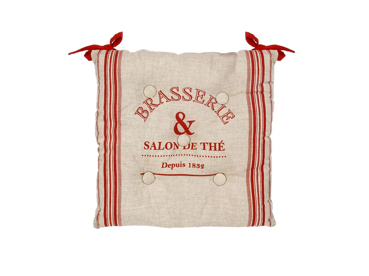 Lot de 6 Galettes de chaise en Coton Beige et Rouge 40 x 40 cm