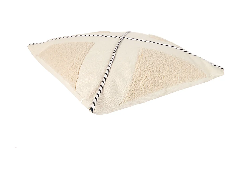 Coussin Beige Et Blanc Tufte A Pompons 40x40cm Beige