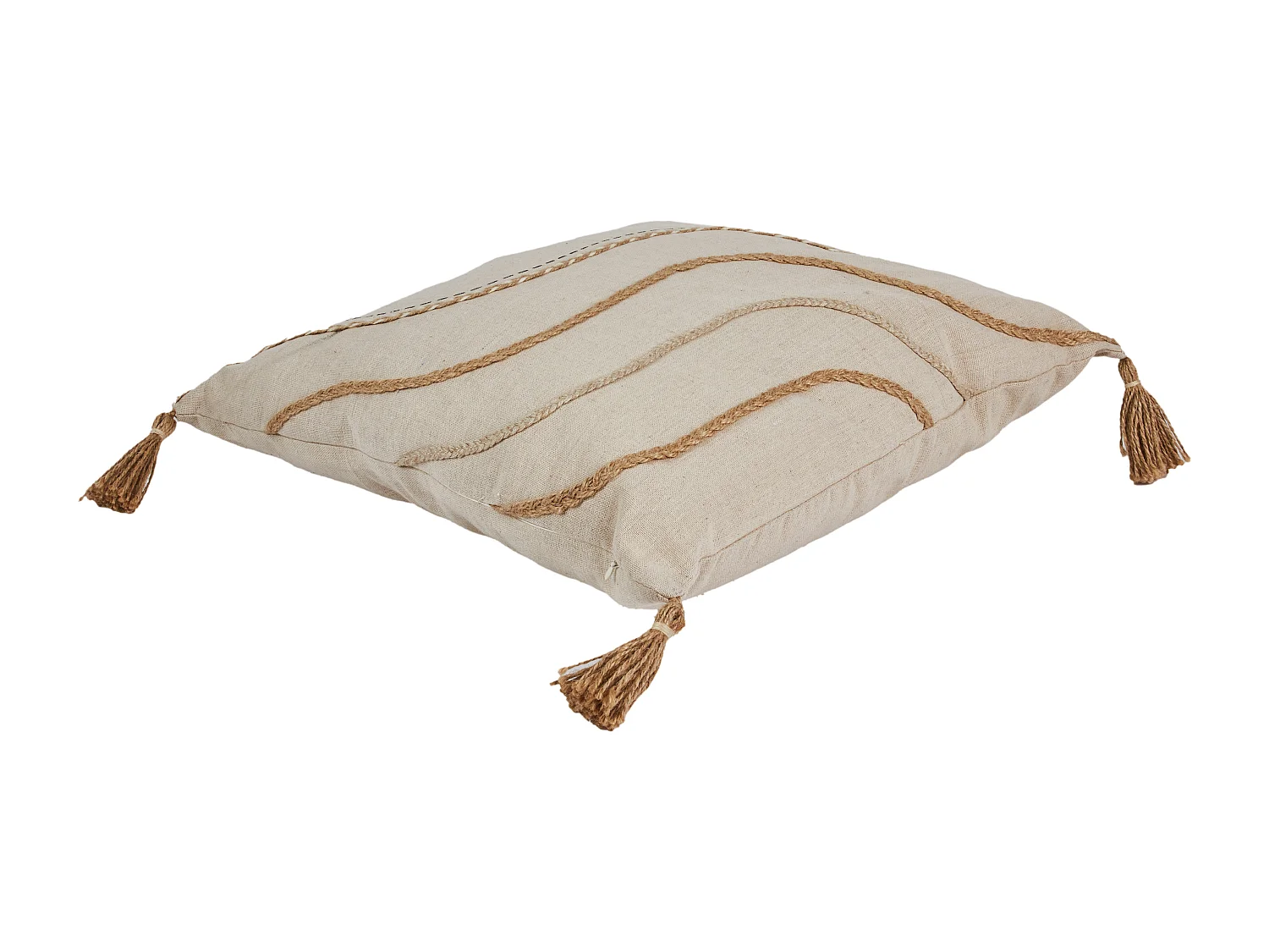 Coussin Beige Et Blanc A Pompons 40x40cm Beige