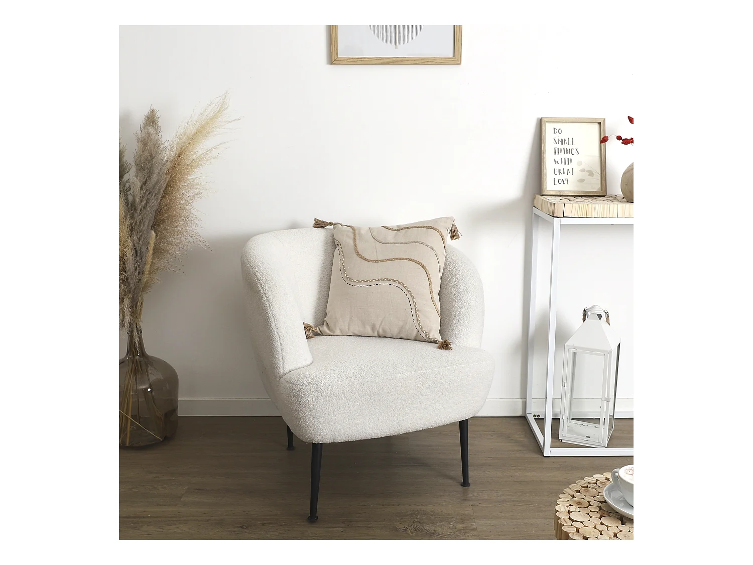 Coussin Beige Et Blanc A Pompons 40x40cm Beige