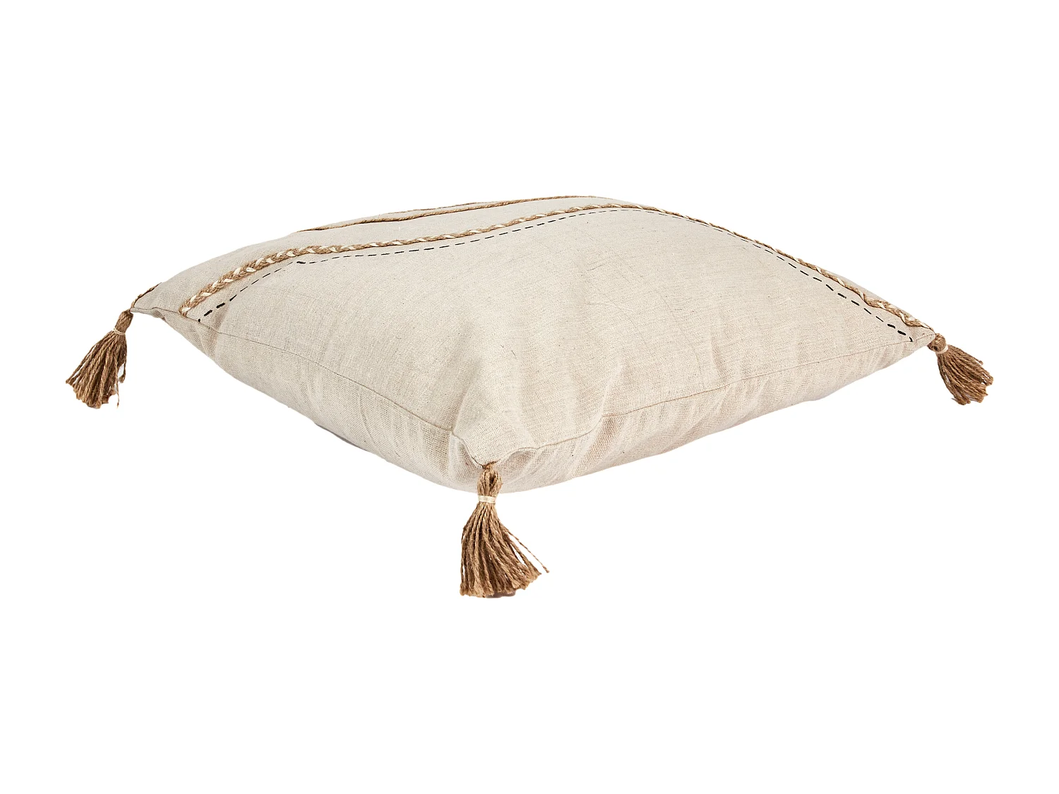 Coussin Beige Et Blanc A Pompons 40x40cm Beige