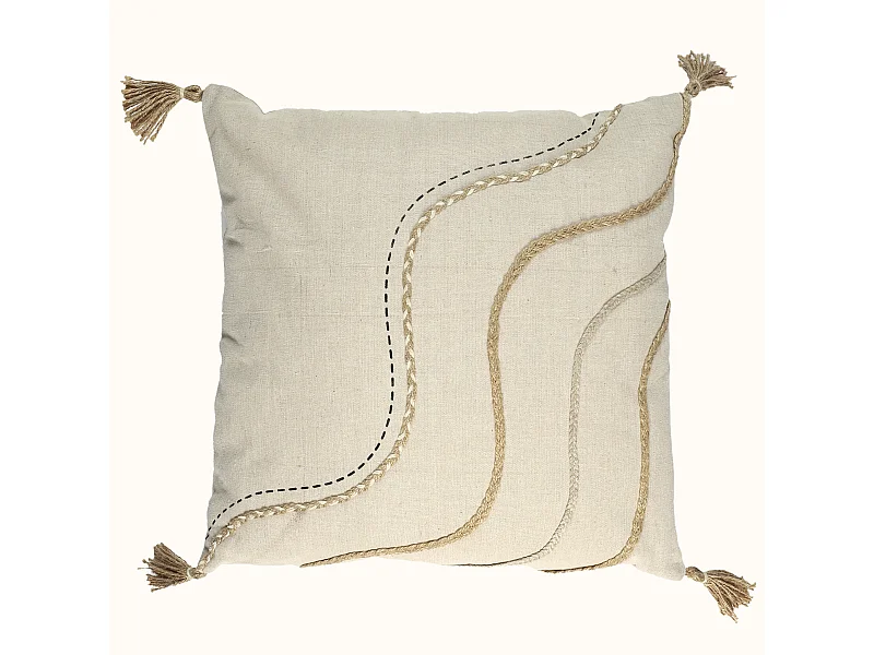 Coussin Beige Et Blanc A Pompons 40x40cm Beige