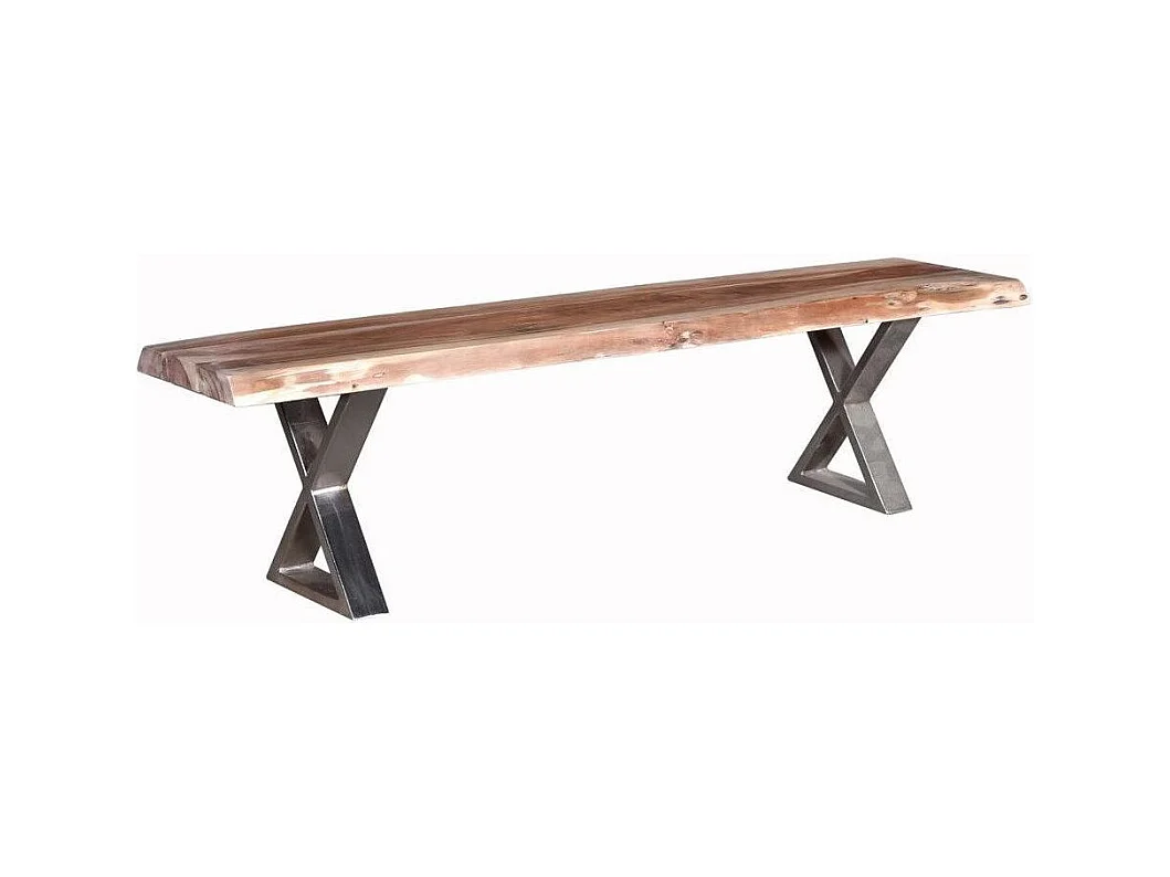 Banc en Bois Massif "Crosa" 200cm Marron & Chrome