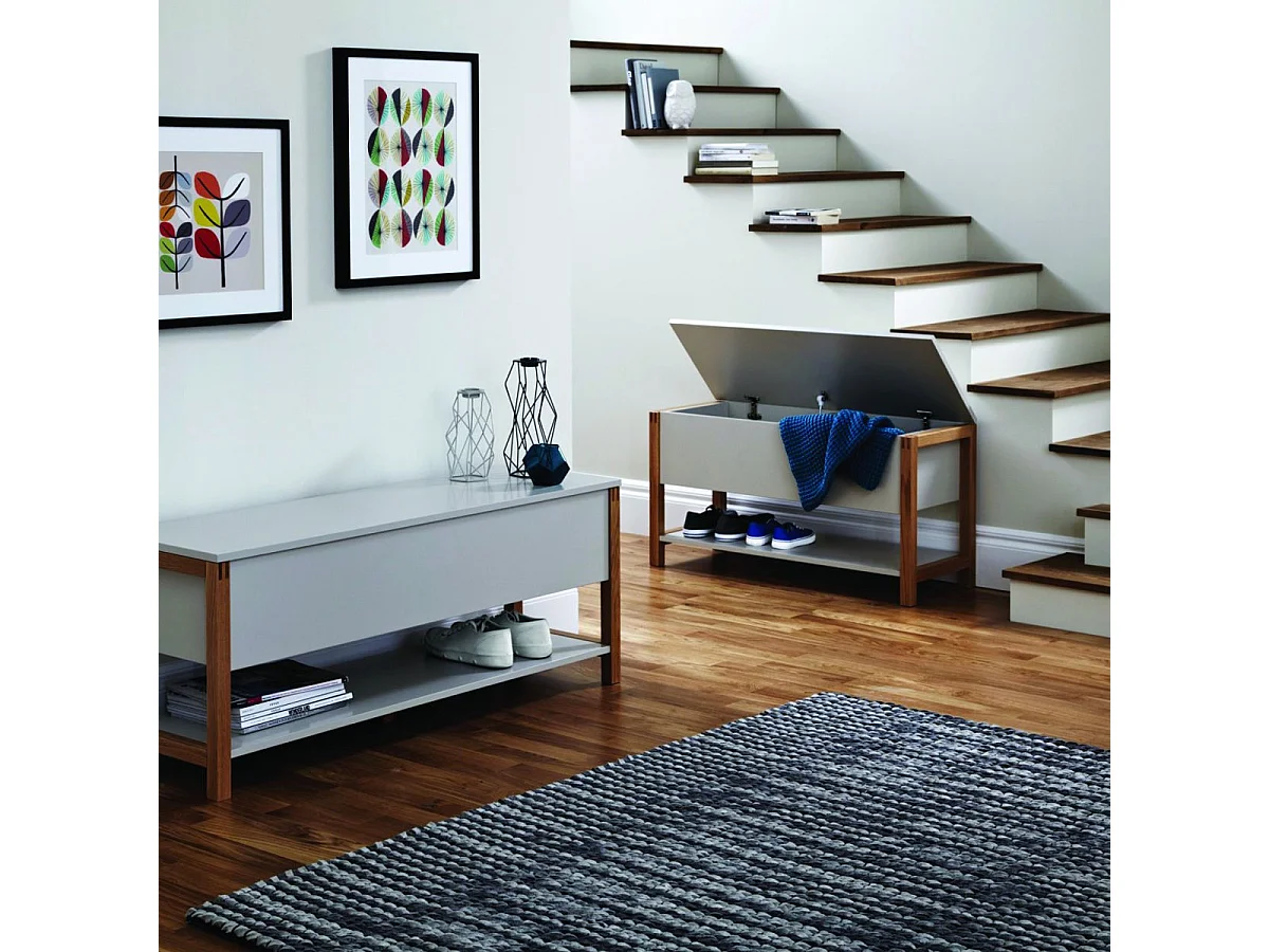 Banc de Rangement Design "Northgate" 120cm Chêne & Blanc