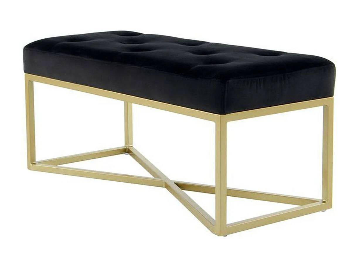 Banc Design Velours "Cameron" 90cm Noir & Or