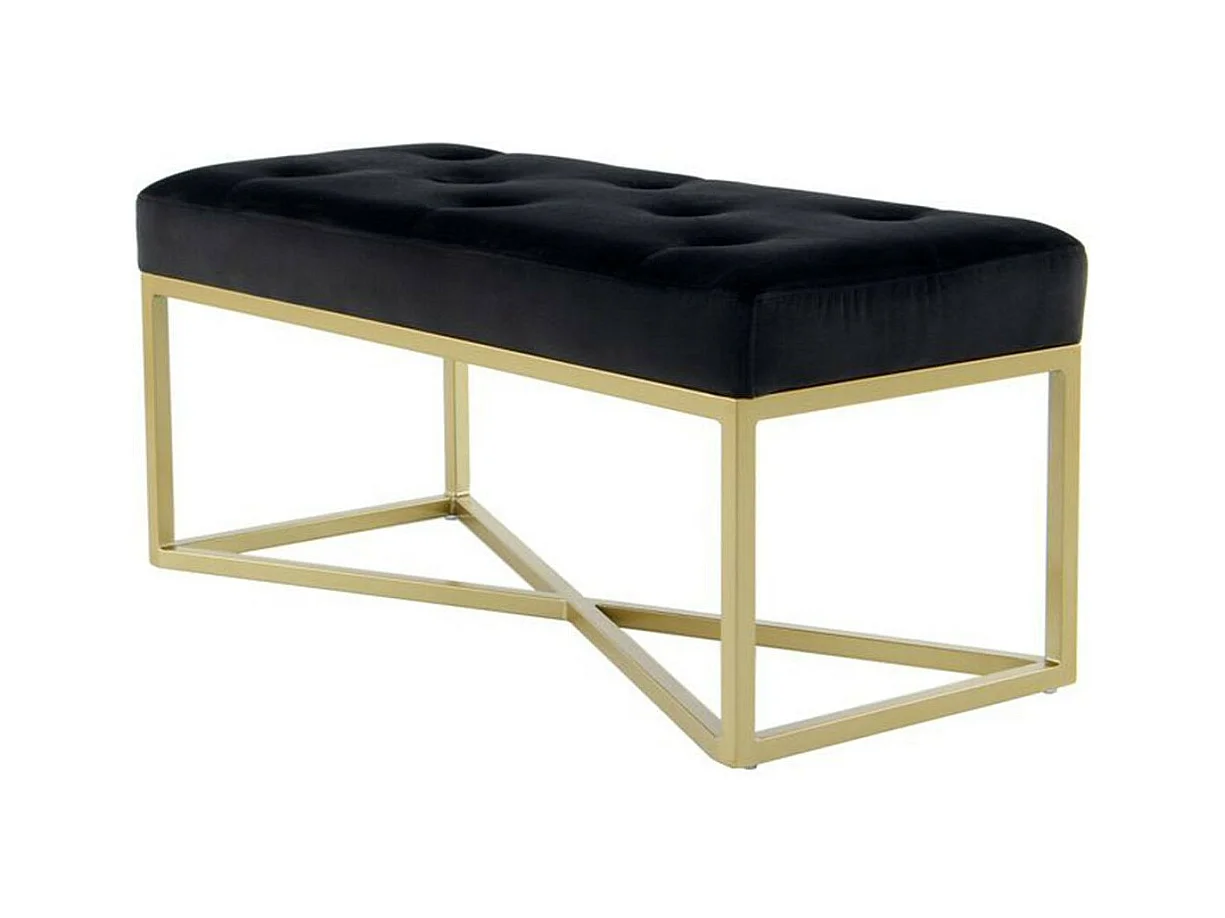 Banc Design Velours "Cameron" 90cm Noir & Or