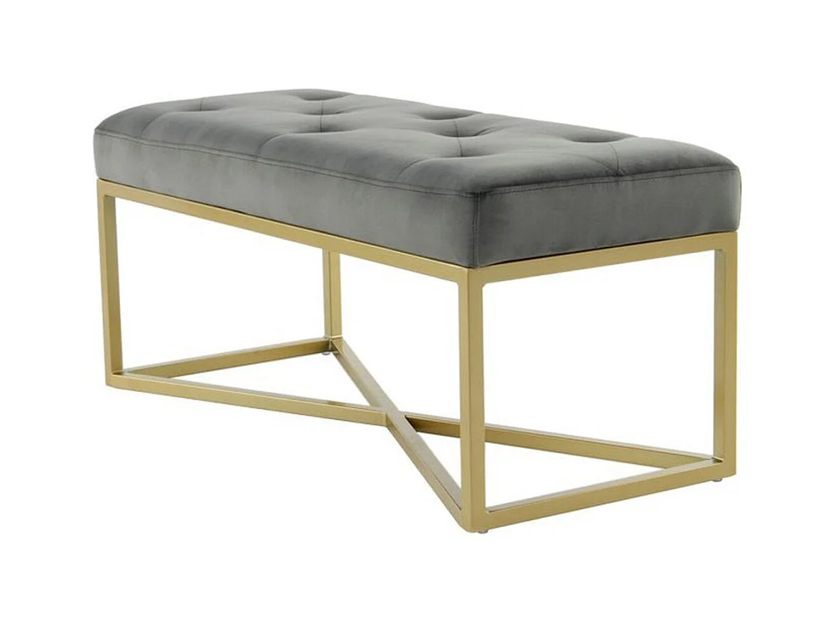 Banc Design Velours "Cameron" 90cm Gris & Or