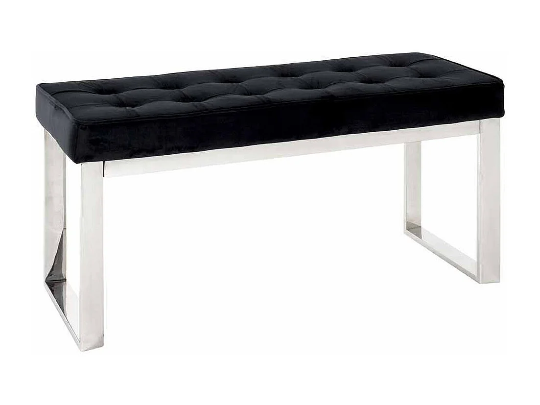 Banc Design en Velours "Noja" 100cm Noir & Inox