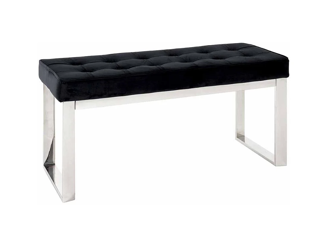 Banc Design en Velours "Noja" 100cm Noir & Inox
