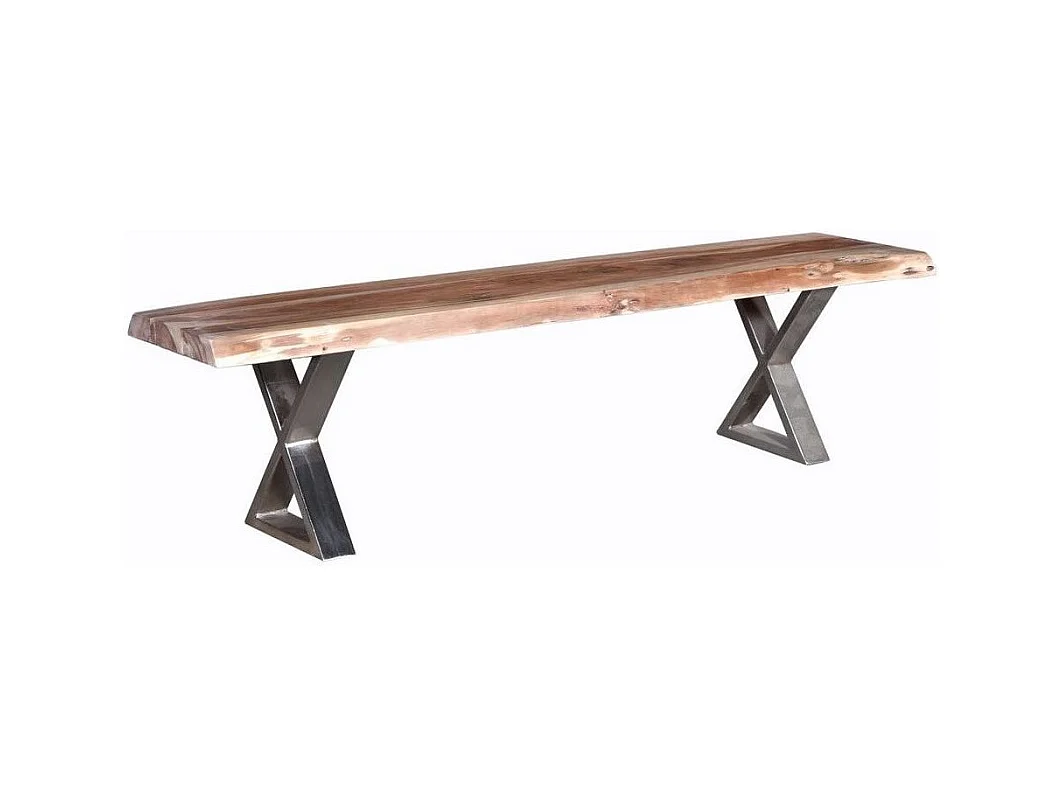 Banc en Bois Massif "Crosa" 160cm Marron & Chrome