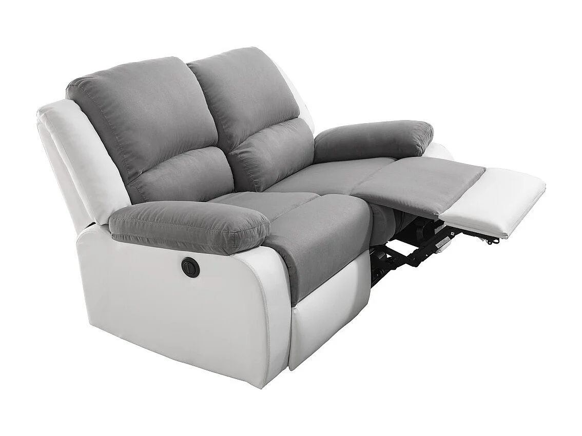 Canapé de Relaxation électrique 2 places Microfibre et Simili Léo - Blanc et gris - L143 x 93 x 96cm - Loungitude